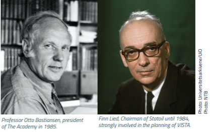 Professor Otto Bastiansen, president of The Academy in 1985. Finn Lied, Chairman of Statoil until 1984, strongly involved in the planning of VISTA.
