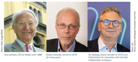 Arve Johnsen, CEO of Statoil until 1988. Anders Elverhøi, central in VISTA for many years. Tor Ulleberg, board member of VISTA and chief advisor for Innovation and Scientific Collaboration at Equinor.